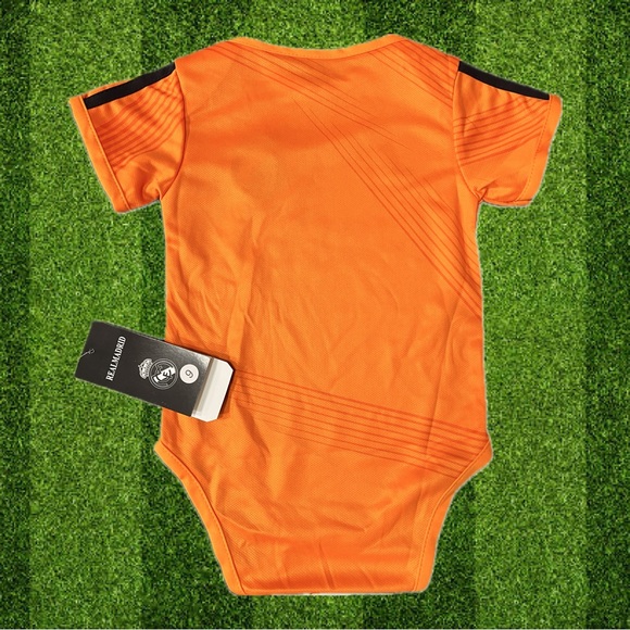 Real Madrid Orange and Black Bodysuit with Soccer Jersey Design baby onesie - Picture 2 of 2